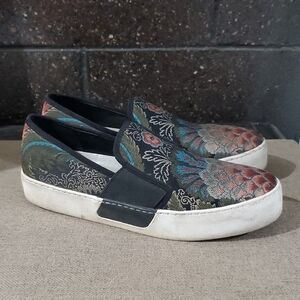 1. State Black Floral Canvas Slip On Sneakers W Peacock Design